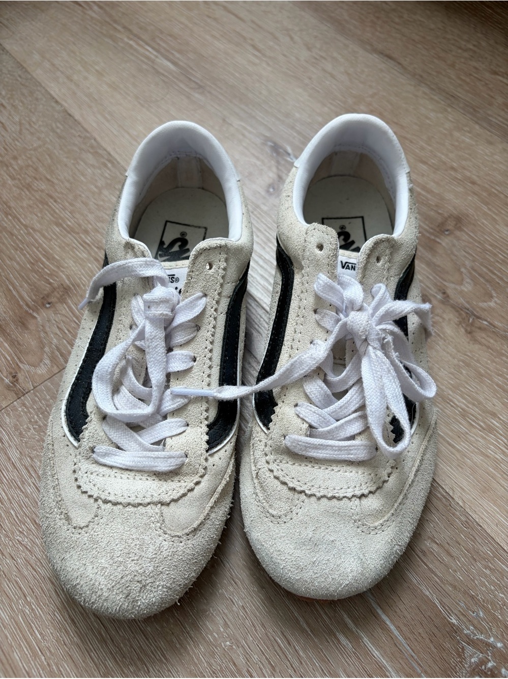 Vans Super Lowpro Marshmallow Off White Black Suede Retro Sneakers